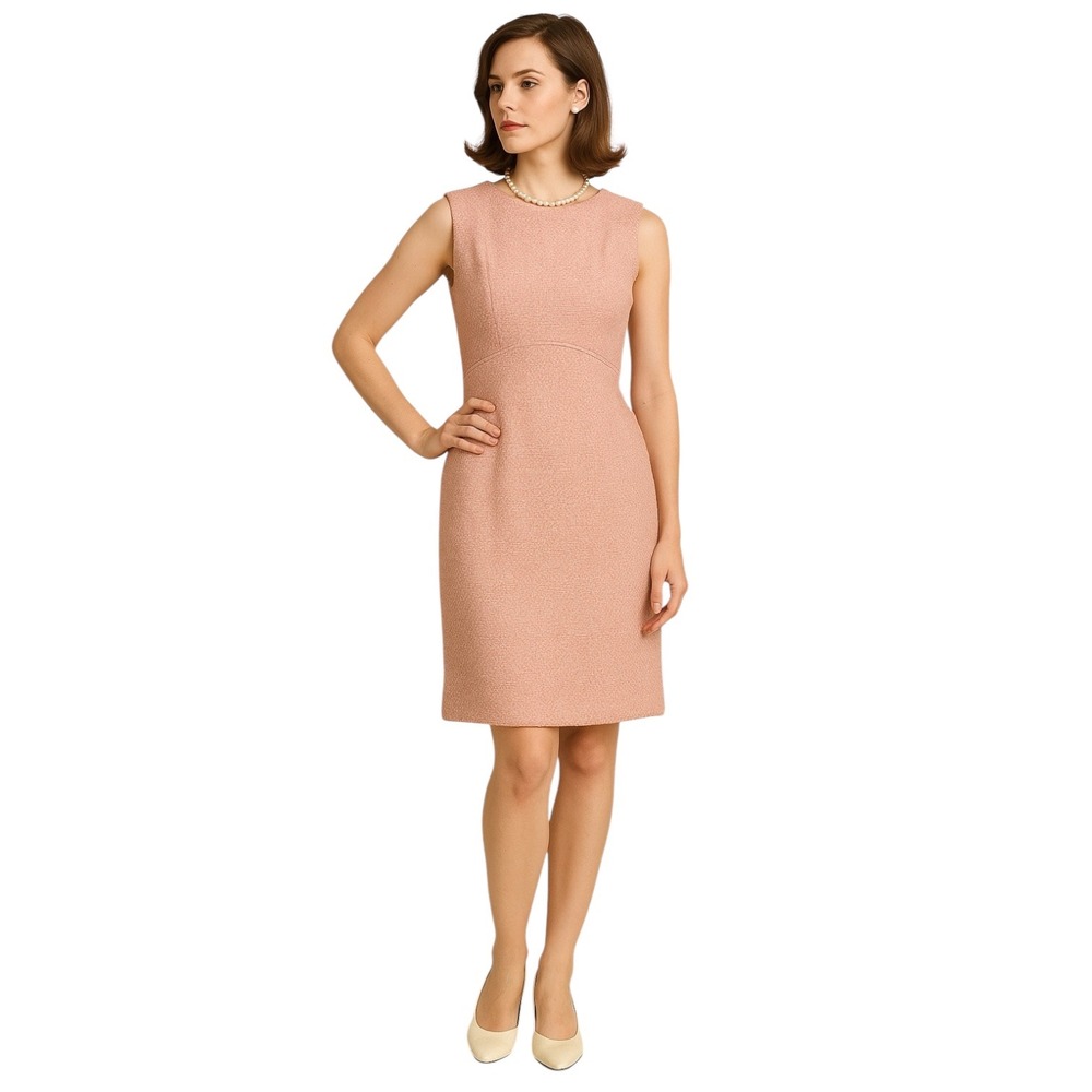 Vintage Peck & Peck Pink Tweed Sleeveless Dress Sz 12 Modern 4/6 1960s Mod Retro
